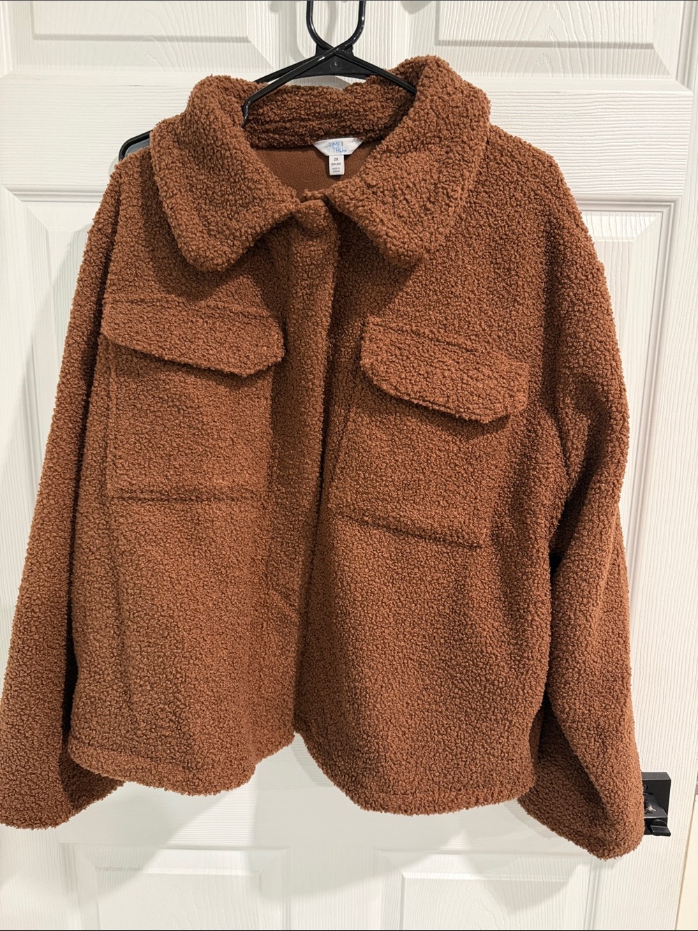Time & Tru 2X Cozy Sherpa Jacket - Brown